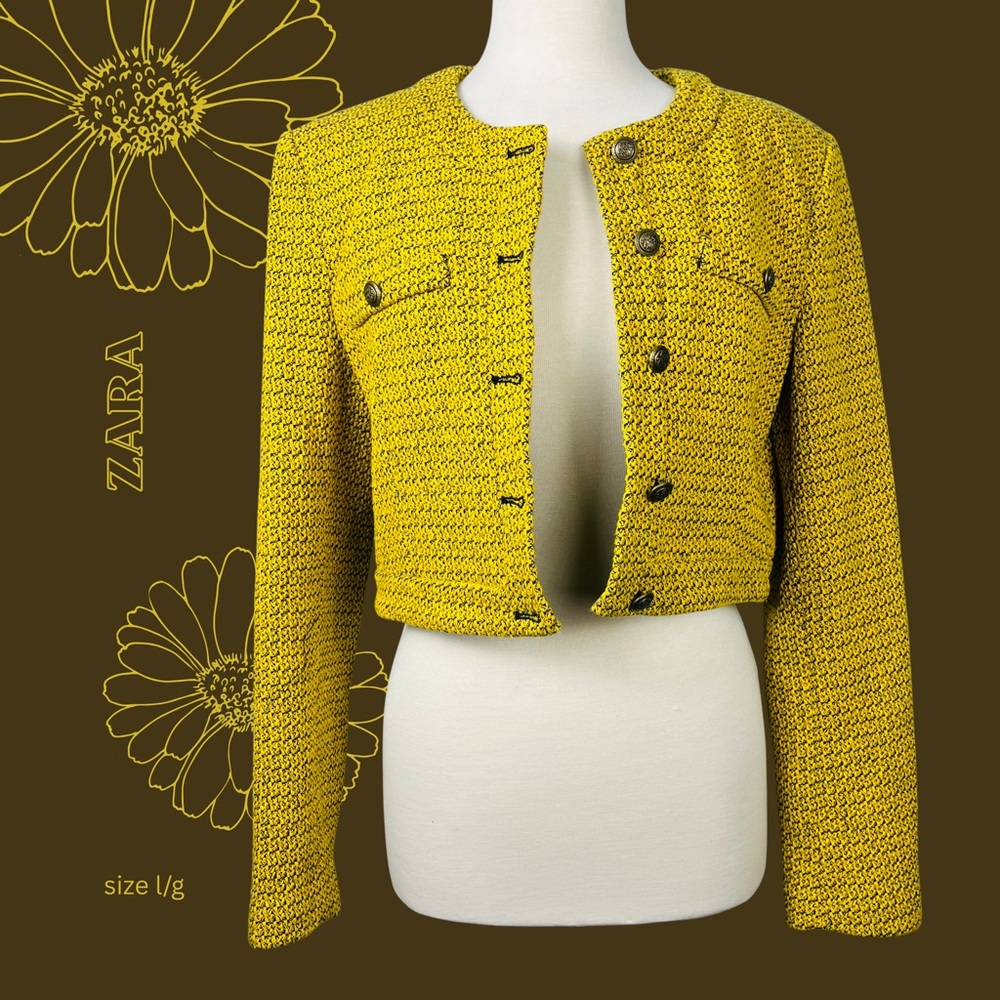 Zara Mustard Cropped Textured Blazer Jacket